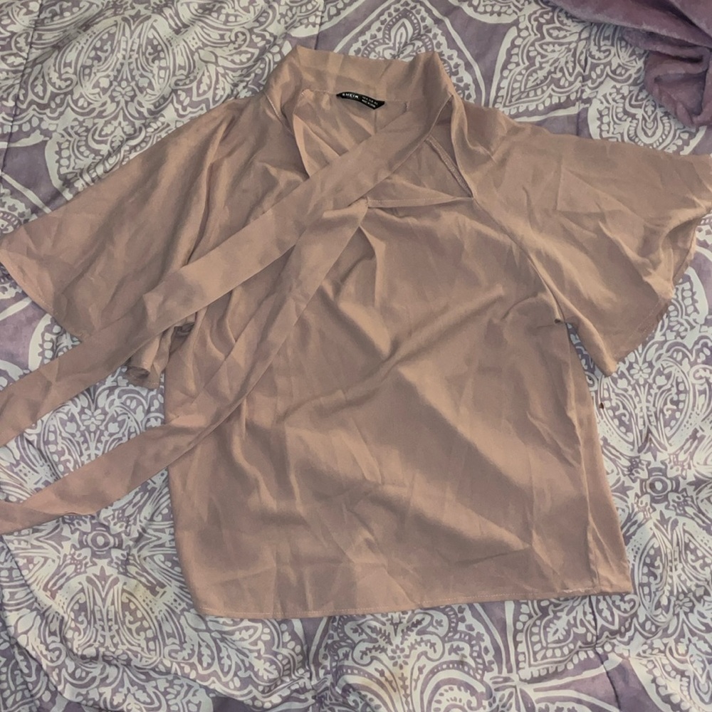 shein dusty pink blouse with ties/bow, size medium, NWOT